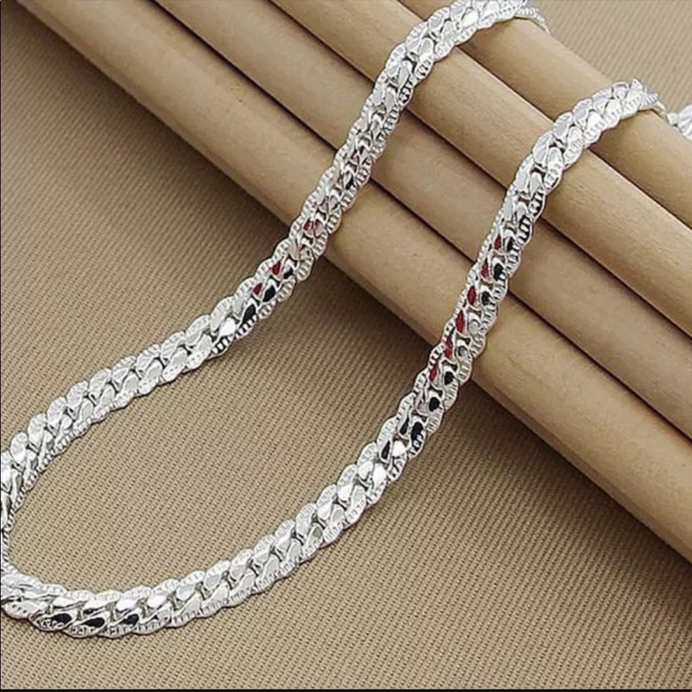 NEW MEN SILVER SILK SNAKE LINK CUBAN NECKLACE